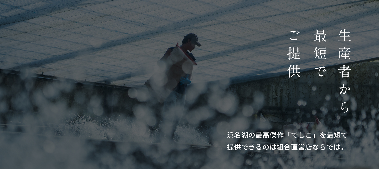 生産者から最短でご提供。浜名湖の最高傑作「でしこ」を最短で提供できるのが組合直営店ならでは。